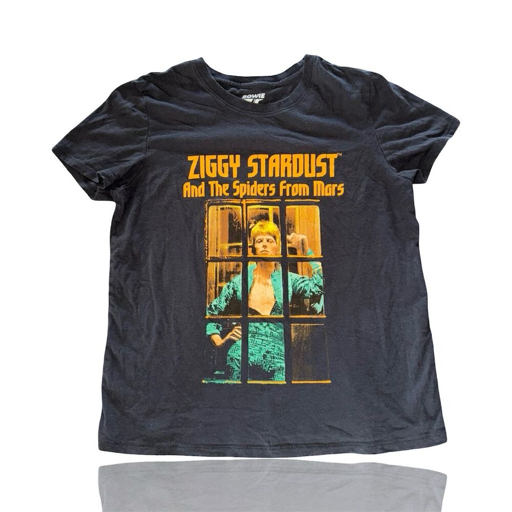 David Bowie Ziggy Stardust Black Graphic T-Shirt Women’s  Size M: BOHO Style